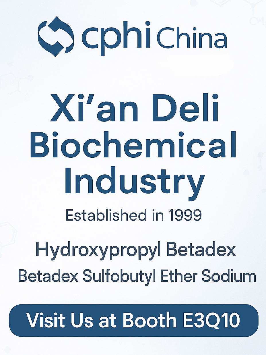 CPHI China 2025 Esikatselu: Hydroksipropyyli betadex- ja sulfobutyylieetterinatriumliuokset ovat keskipisteessä Xi'an Delin Booth E3Q10 -sarjassa